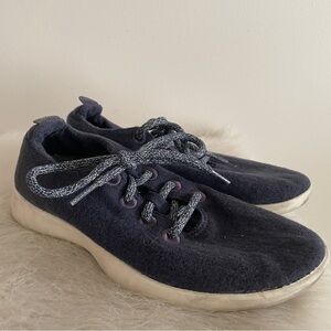 All Bird Navy Wool Sneakers with White Soles women’s shoes lace up